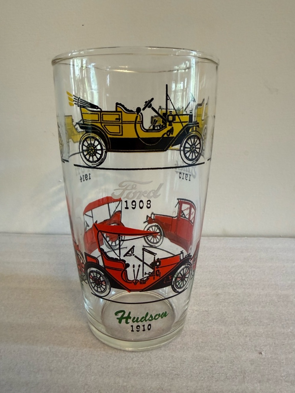 Vintage Hazel Atlas Old Timers Automobiles Drinking Glass Glass